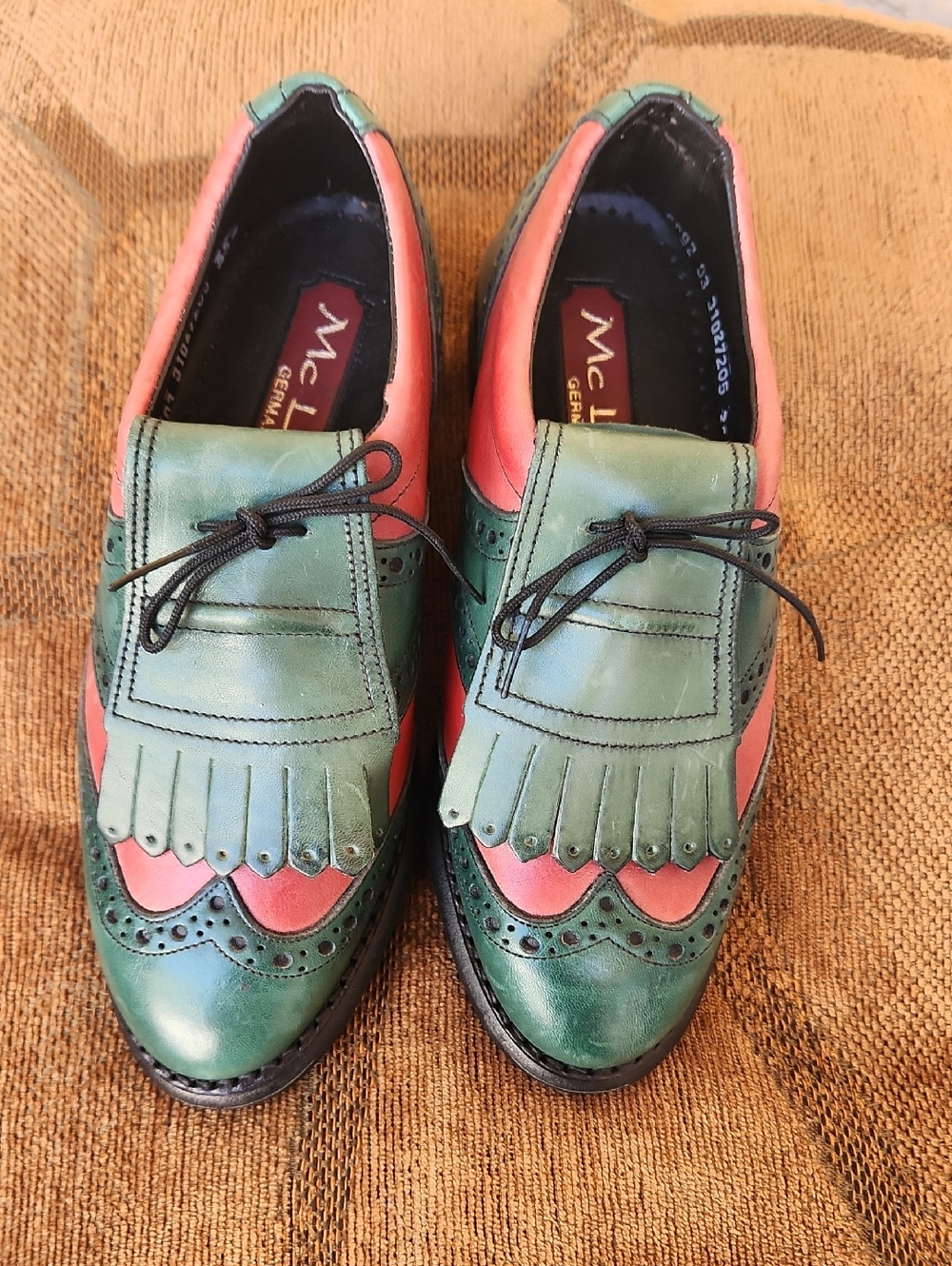 vintage Mc Lean GERMANY green and red leather golf shoes